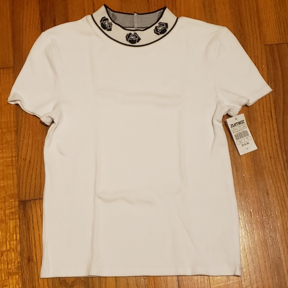 White ribbed mockneck tee, M (from Zumiez)